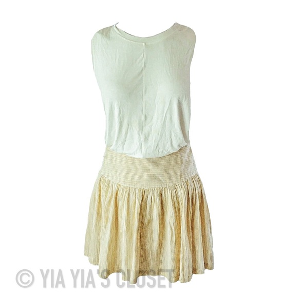 (SFERA) SZ 40 European Yellow/White Textured Pinstripe Mini Skirt EUC - Picture 3 of 10